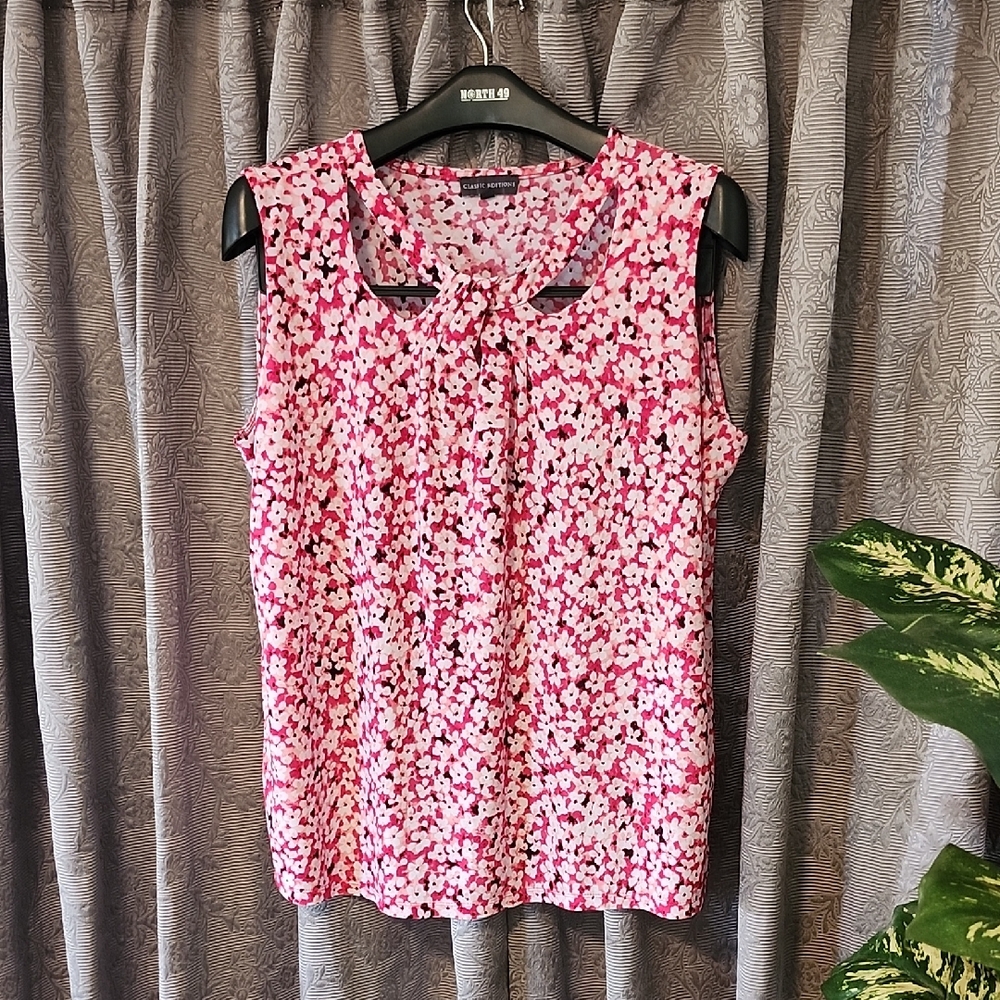 Elegant Pink Floral Sleeveless Blouse